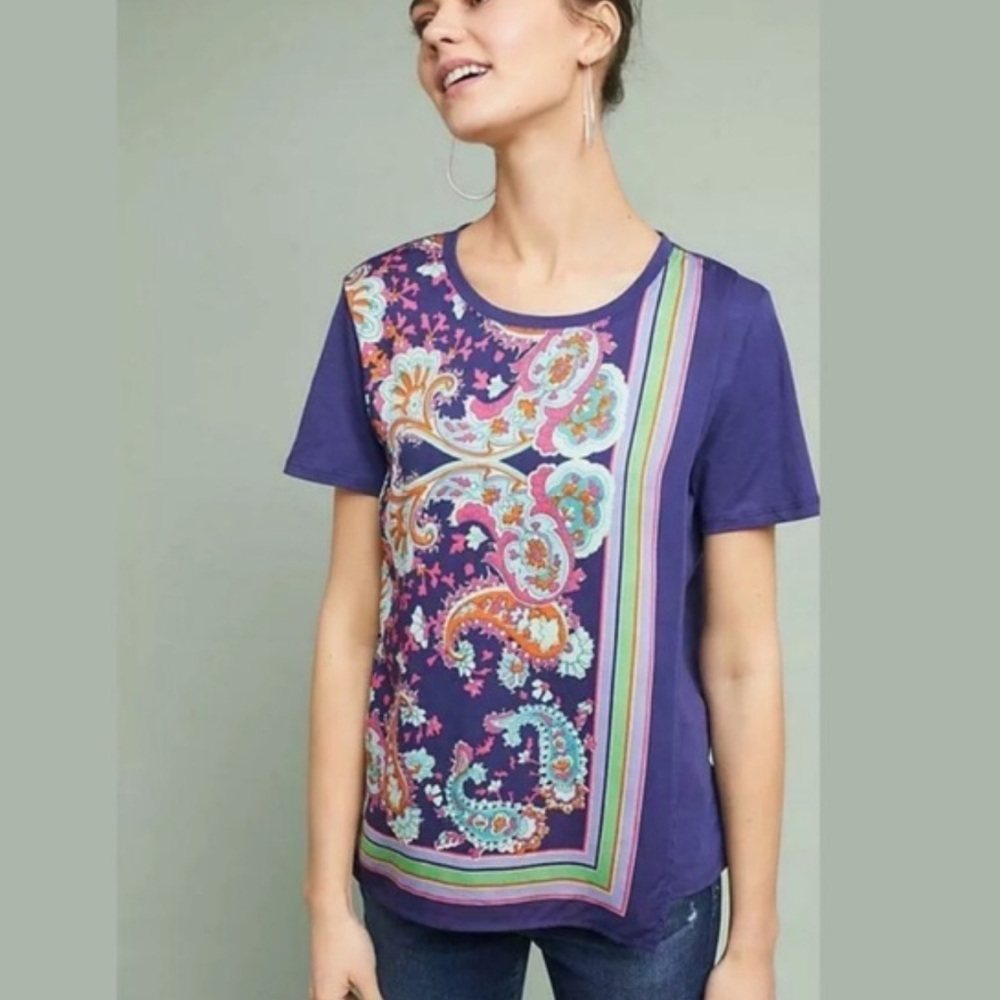 Anthropologie Maeve Paisley Short Sleeved Top - Women’s Small